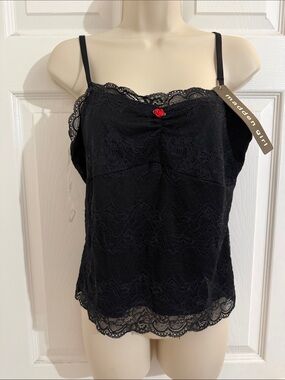 Madden Girl Black Lace Camisole with Red Rose Accent
